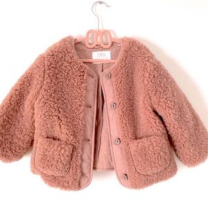 Zara Dusty Rose Sherpa jacket, little girl size 2-3